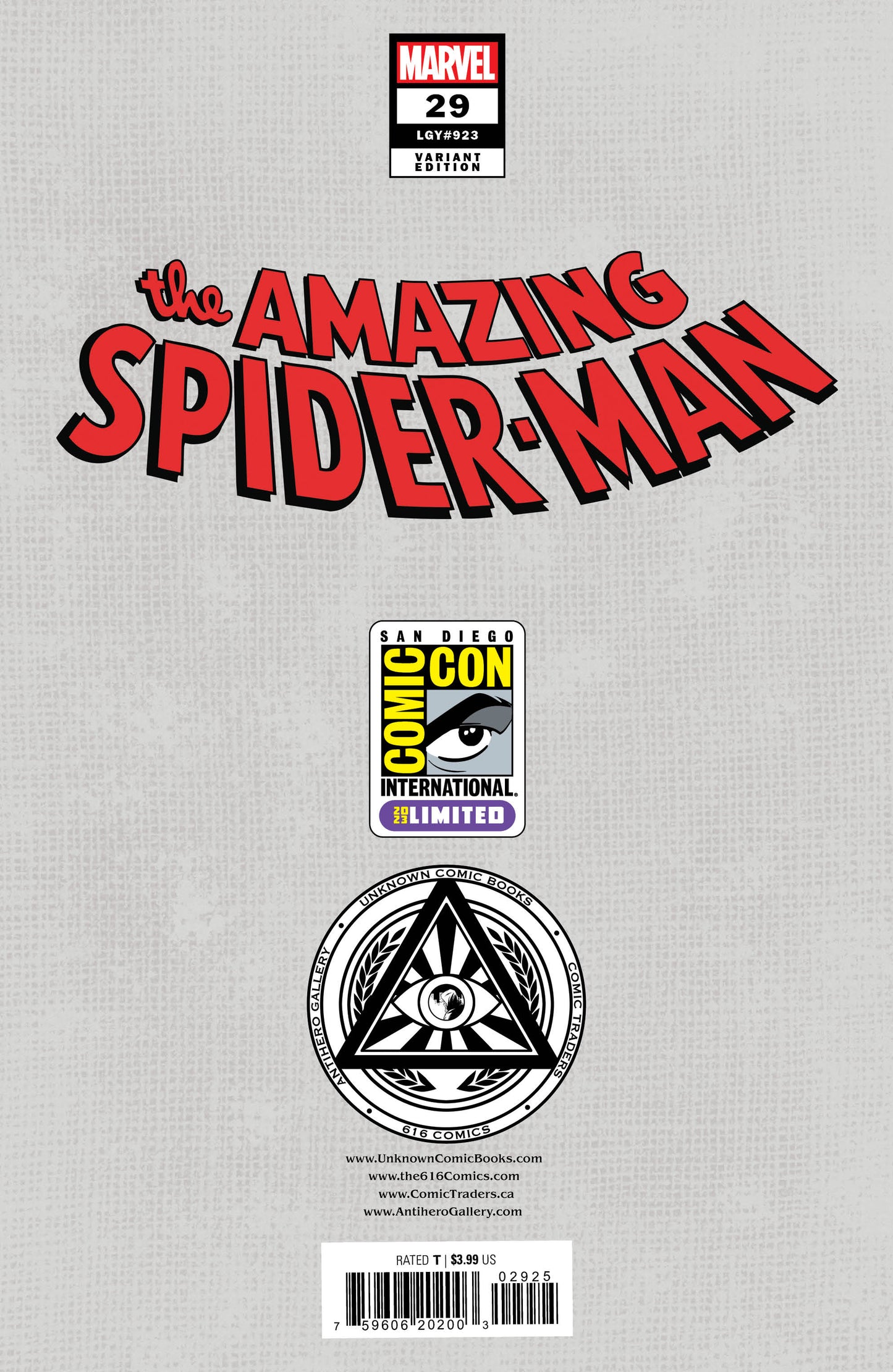 AMAZING SPIDER-MAN #29 UNKNOWN COMICS DAVID NAKAYAMA EXCLUSIVE SDCC LIMITED VIRGIN VAR (07/26/2023)
